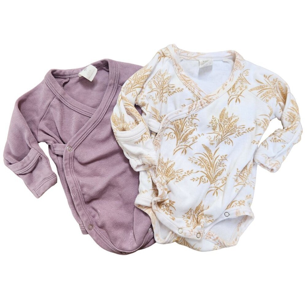 BUNDLE (2) Kate Quinn Organic Cotton Long Sleeve Bodysuits Neutrals 0-3 Months